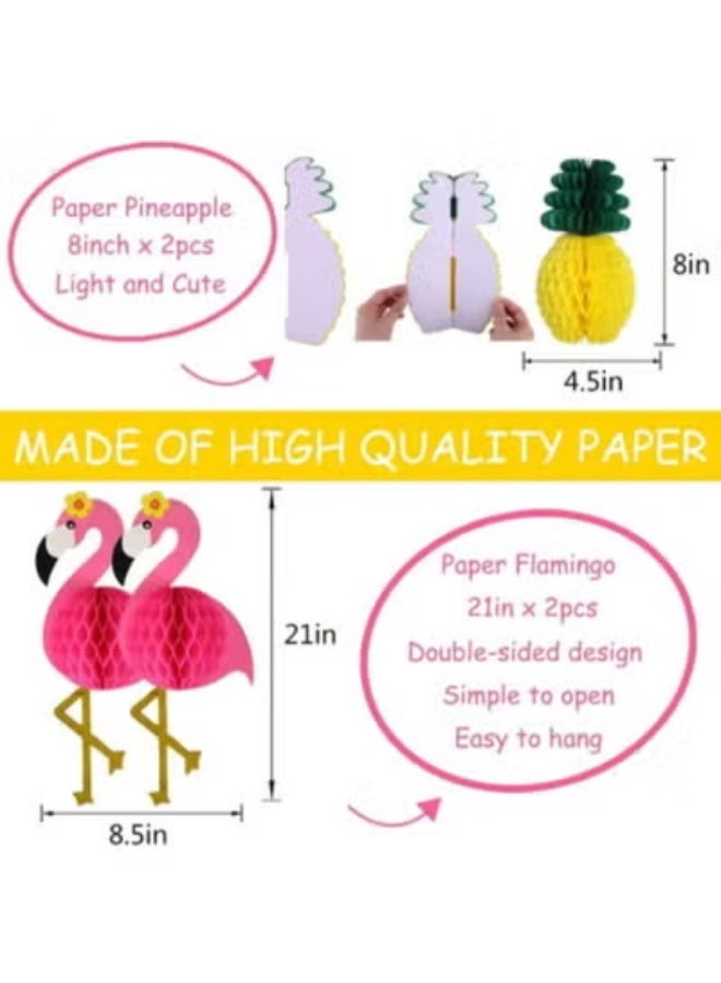 fantasize 13 PCS Hawaiian Style Pink Flamingo Paper Lamp Set Flowers Flamingo Paper Cuttings Fet Handmade Flamingo Wallpaper Painting for Wedding,Birthday,Baby's First Birthday Party Decoration - Image 5
